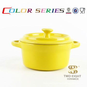 Cookware stew round yellow ceramic stone-coated fry pan